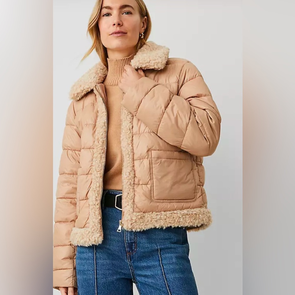 Ann Taylor faux fur puffer coat small new